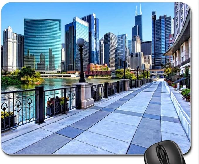 Amazon Co Jp 歩道に沿って川 グラフィックス シカゴ超高層ビル マウスパッド マウスパッド パソコン 周辺機器