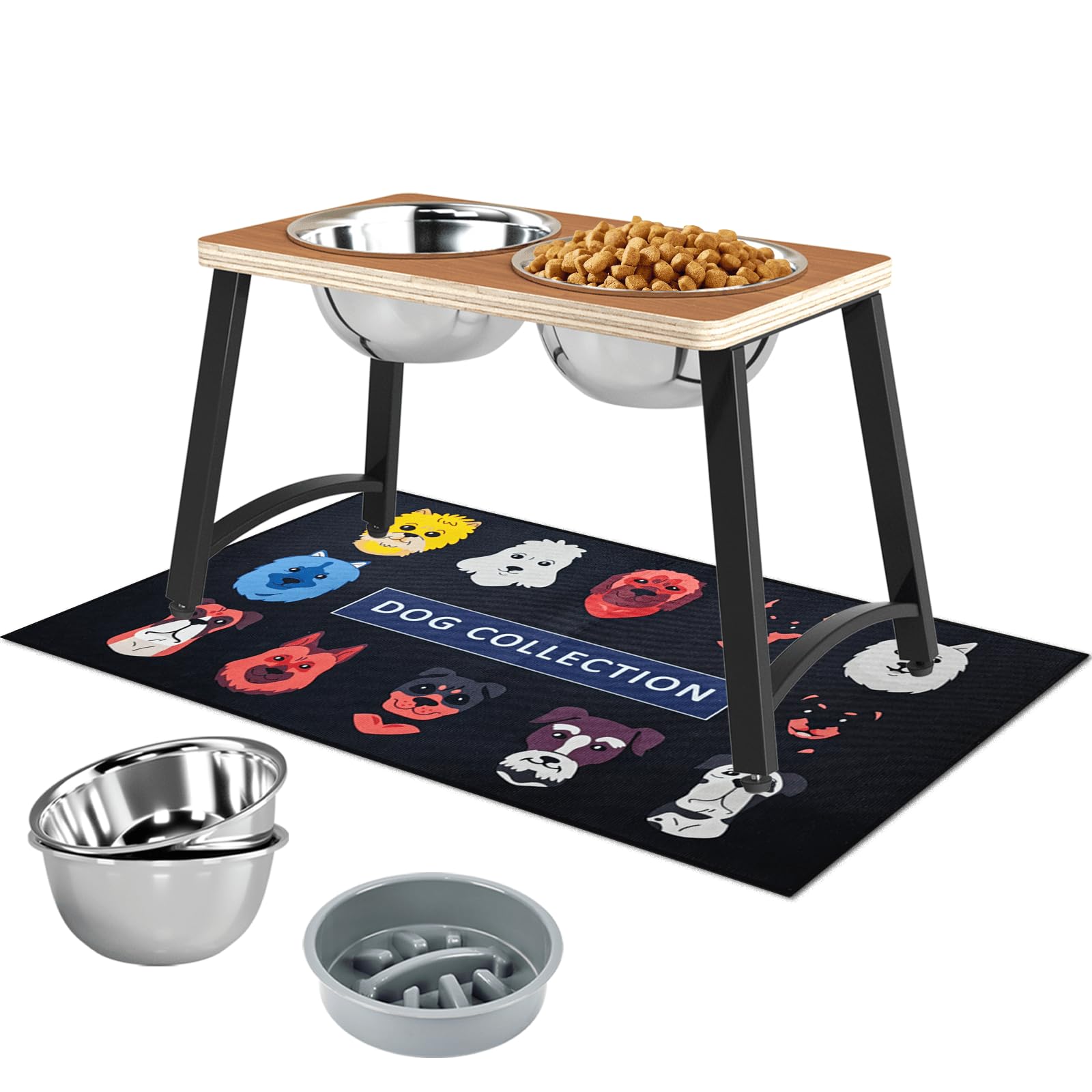 Photo 1 of ADENGL Elevated Dog Bowls for Large Dogs, Raised Dog Bowl Stand with Sprill Proof Mat & 2 Stainless Steel Dog Bowls and Slow Feeder, 1700ML Capacity - 11.2" Tall Raised Dog Stand