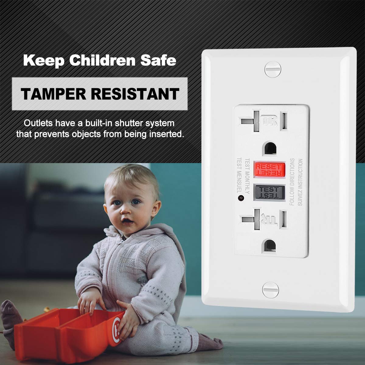 (10 Pack) UNIELE GFCI Receptacle Outlet, 20A/125V, Tamper-Resistant(TR) Ground Fault Circuit Interrupter Outlets with LED Indicator, Wallplate Included, White: Industrial & Scientific
