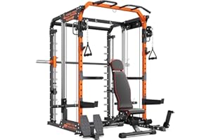 YOLEO Smith Machine with Independent Dual-Pulley System, 1700LBS Adjustable Cable Crossover Squat Rack, Multi-Functional Power Cage for Home Gym with More Workout Equipment LAT Pulldown Bar & Dip Bar