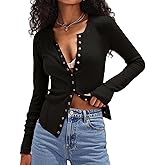 Albe Rita Waffle Cardigan Sweater Shirts for Women Lightweight Button Down Long Sleeve Crew Neck Knit Swater Tops