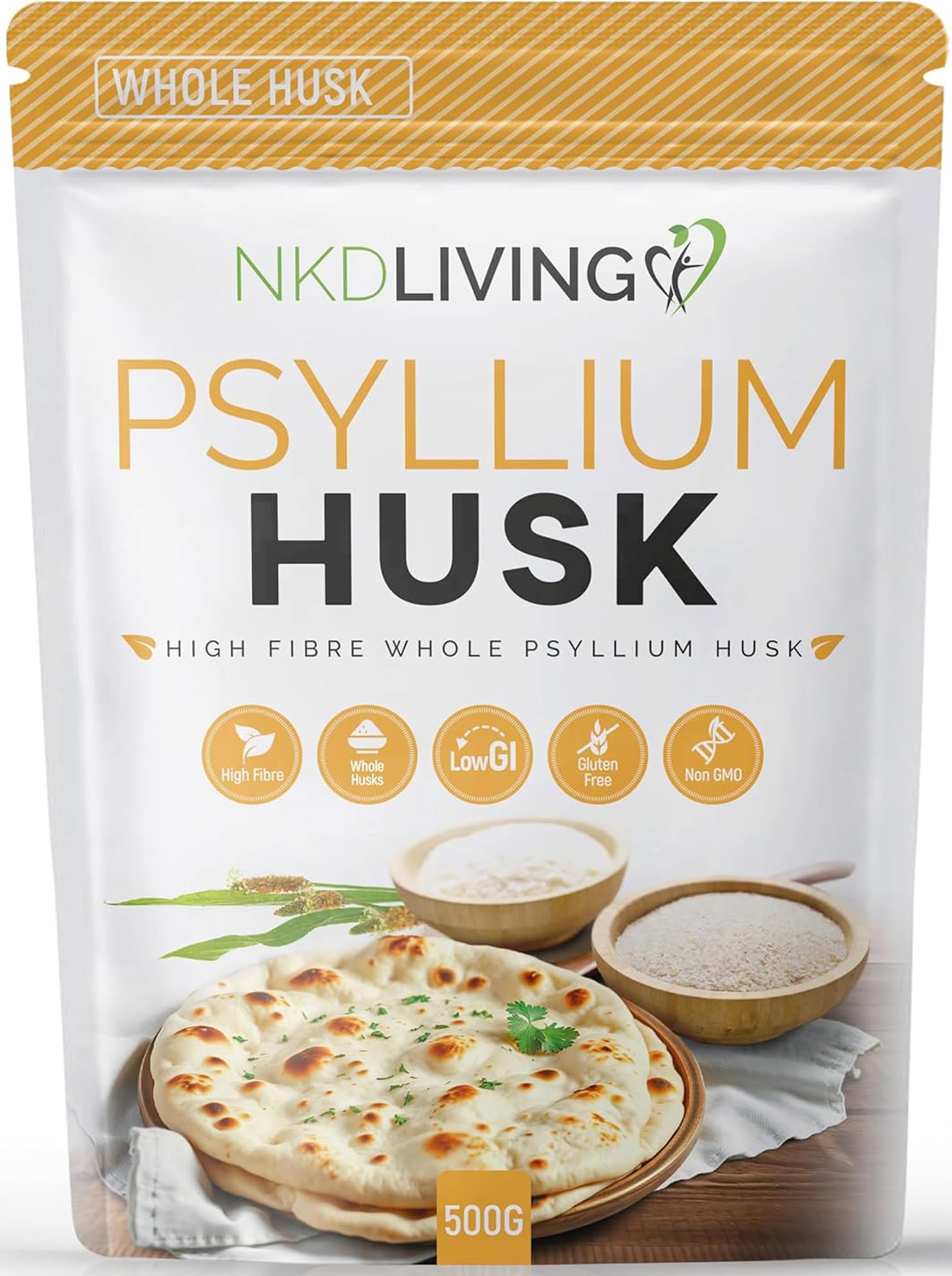 NKD Living Whole Psyllium husks (500g) Tested for Purity, Heavy Metals, Micro-Organisms and Pesticides