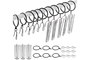 Swpeet 120Pcs Black 1.35 Inch - 30mm Metal Drapery Curtain Rings Curtain Hanging Rings and Stainless Steel 4 Prongs Pinch Ple