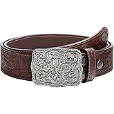 WOWOGO Women Men Western Genuine Leather Belt Cowgirl Cowboy Floral Engraved Tooled Belt Strap Embossed Scrollwork Buckle