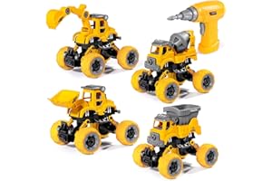LUDILO 4PCS Take Apart Toys for 4 Year Old Boys Construction Toys with Electric Drill DIY Assembly Building Stem Toys Trucks Gifts for 3 4 5 6 7 8 Year Old Boys Girls Kids Learning Educational Toys