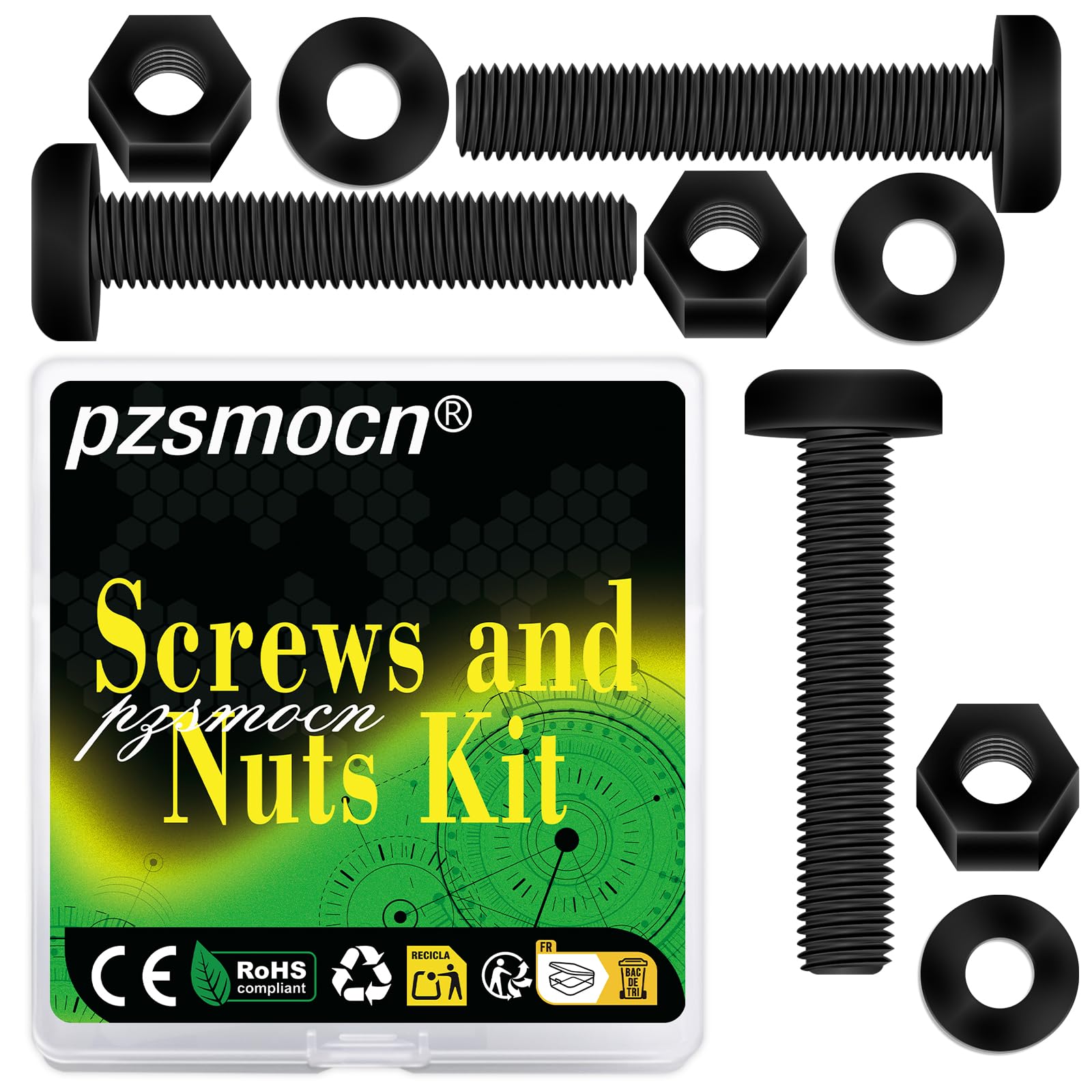 Pzsmocn 150 Pieces/50 Sets M5*35 mm Plastic Black Nylon Cross Round Head Screw Hexagonal Nut Combination Kit, with Insulating Washers, Standard Size, For DIY and Electronic Assembly. — image 1