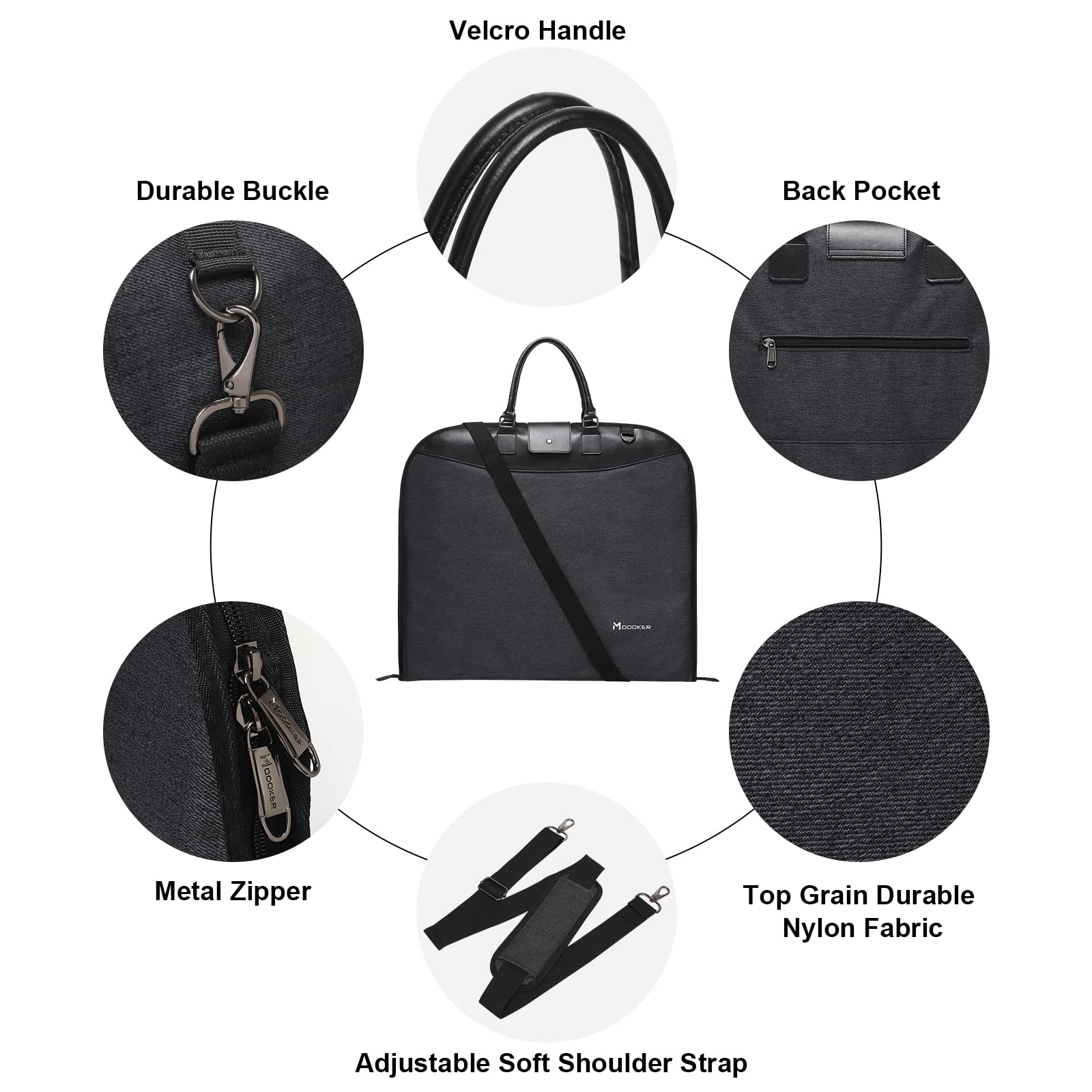 Modoker Carry On Garment Bags for Business Travel, Suit Bag with Shoulder Strap for Men Women - 2 in 1 Hanging Garment Bag Suit Carrier, Black