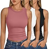 SUNBS Womens 3 Pack Tank Tops Summer 2025 Sleeveless Racerback Ribbed Workout High Neck Basic Trendy Fashion Clothes