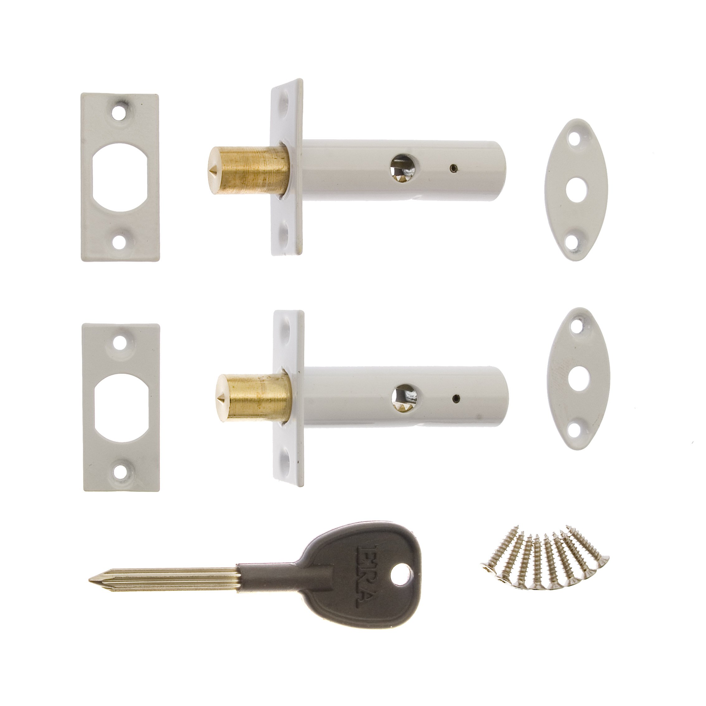 ERA 838-13 Door Security Bolt with 1 Key - White (2 Pieces)