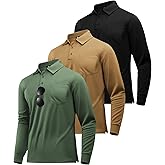 ZITY 3 Pack Long Sleeve Polo Shirts for Men with Pocket Moisture Wicking Outdoor Workwear Office Casual Collared Shirts Fall