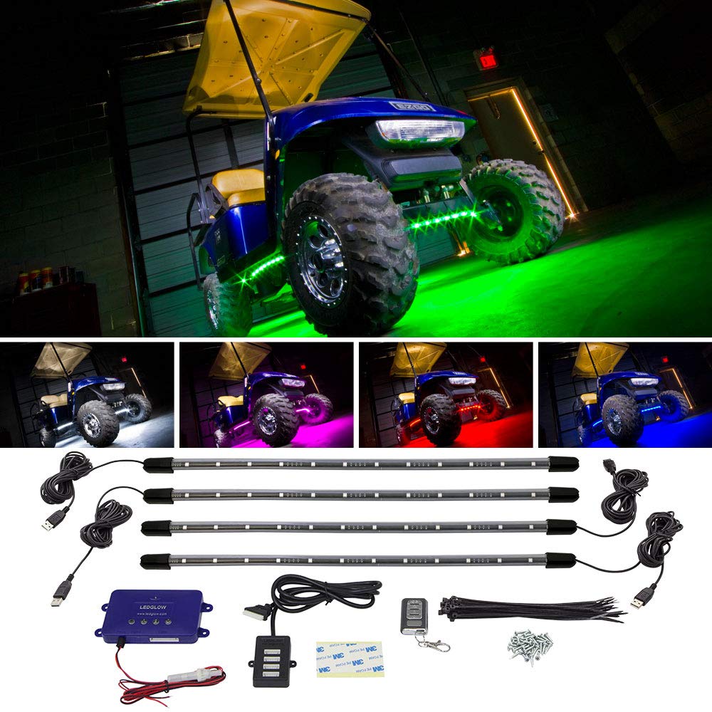 LEDGlow 4pc Standard Million Color LED Golf Cart Underglow Accent Neon Lighting Kit for EZGO