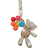 Crystal Bling Teddy Bear with Balloons Keychain, Key Ring, Charm Accessory