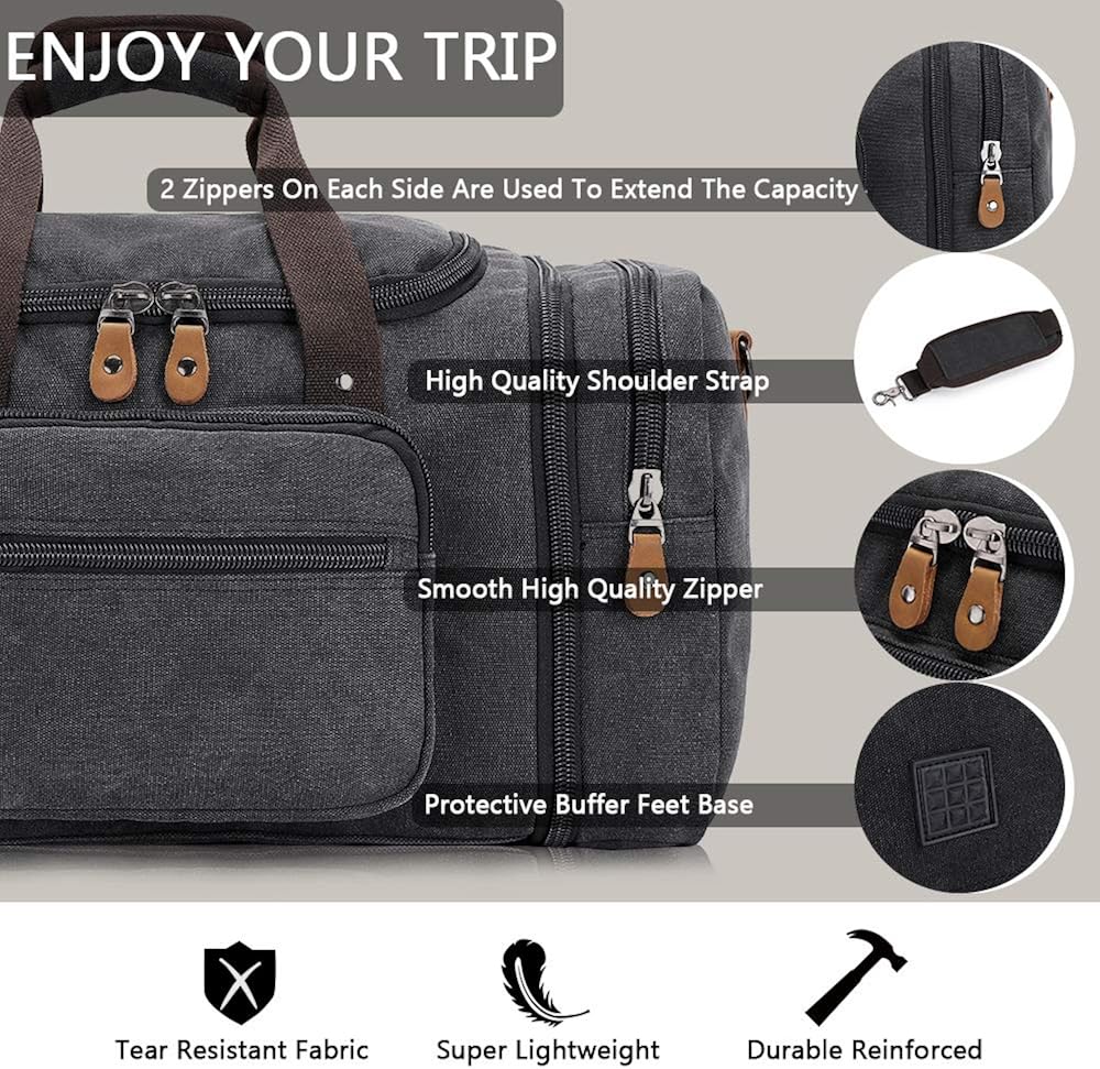  | Plambag Canvas Duffle Bag for Travel 50L/60L Duffel Overnight Weekender Bag | Travel Duffels