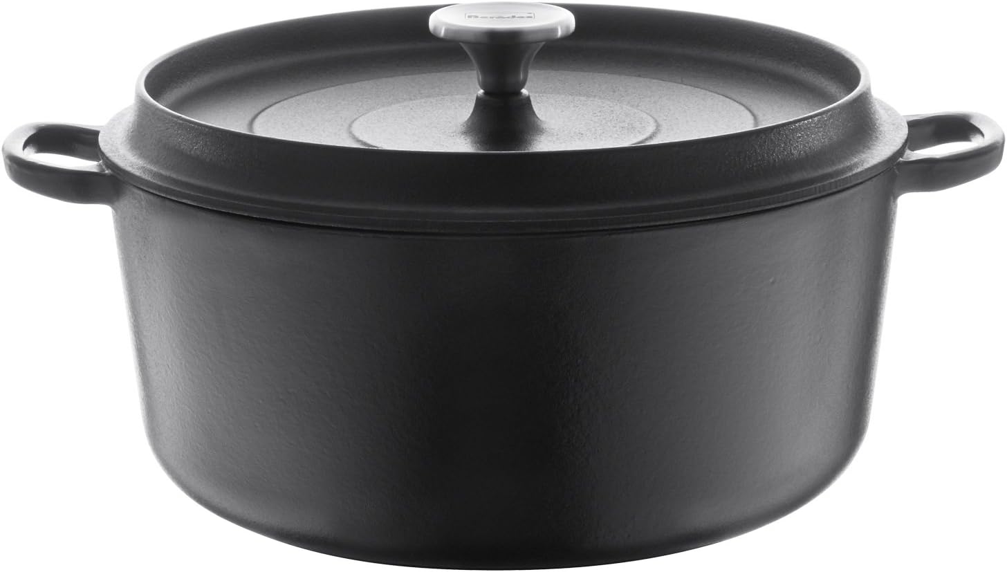 Berndes 034145 Cast Iron Roasting Pan with Cast Iron Lid, 24 cm – Black