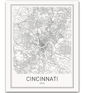Amazon Com Squareious Cincinnati Map Poster Print Modern Black And White Wall Art Scandinavian Home Decor Ohio City Prints Artwork Fine Art Posters 18x24 Posters Prints