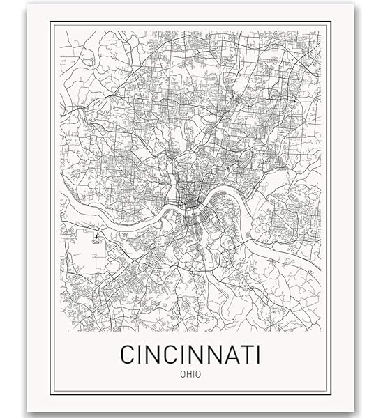 Amazon Com Cincinnati Poster Cincinnati Map Of Cincinnati City Map Posters Modern Map Art City Prints Unframed Art Minimal Print Map Poster City Poster City Map Wall Art Minimalist Posters 8x10 Handmade