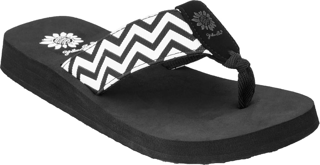 white yellow box flip flops