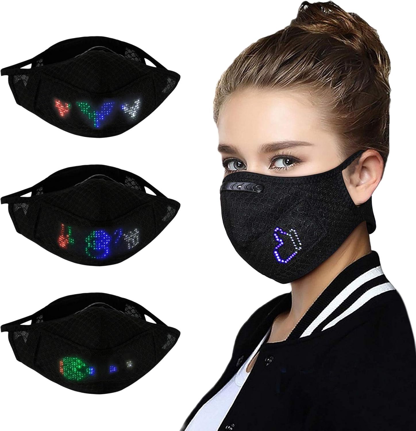 LED Fiber Luminous Face_Mask App Controlled Cool Light Up Smart_Masks Funny Sports