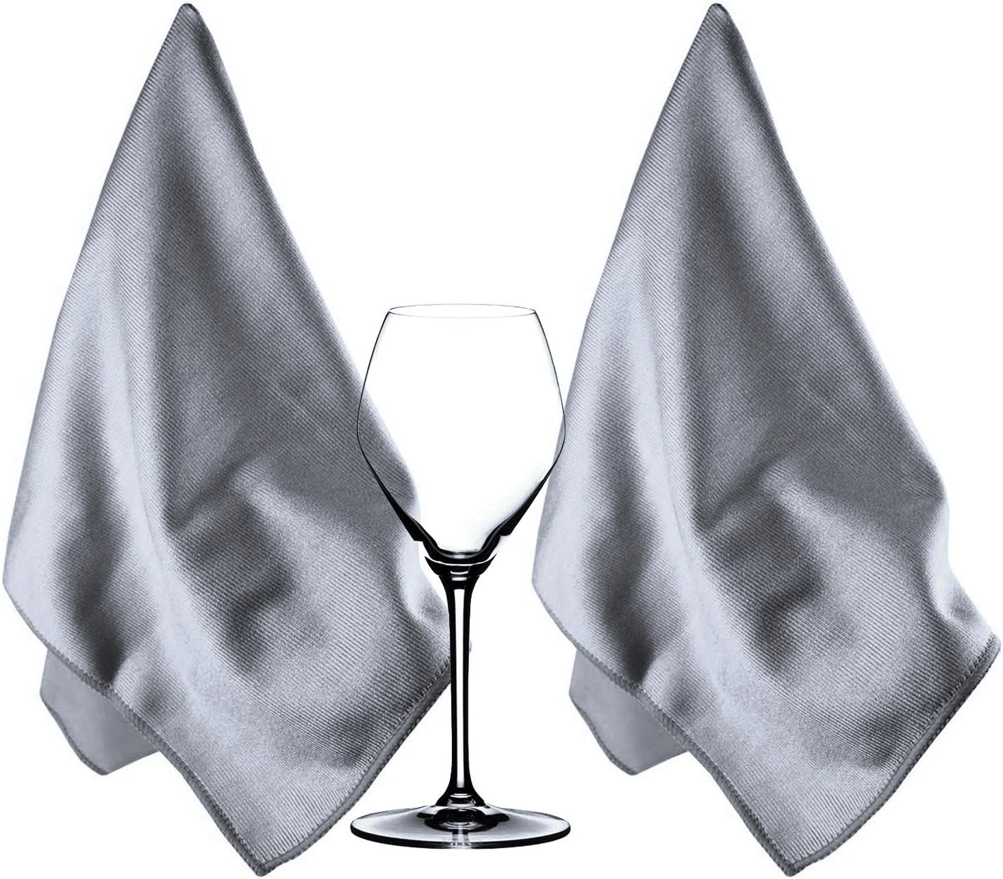 HIDMD Extra Large Microfiber Glass Polishing Cloths Microfiber Glass Cleaning Cloth Streak Free Lint Free Bar Towel 40 X 60cm 2 Pack Grey