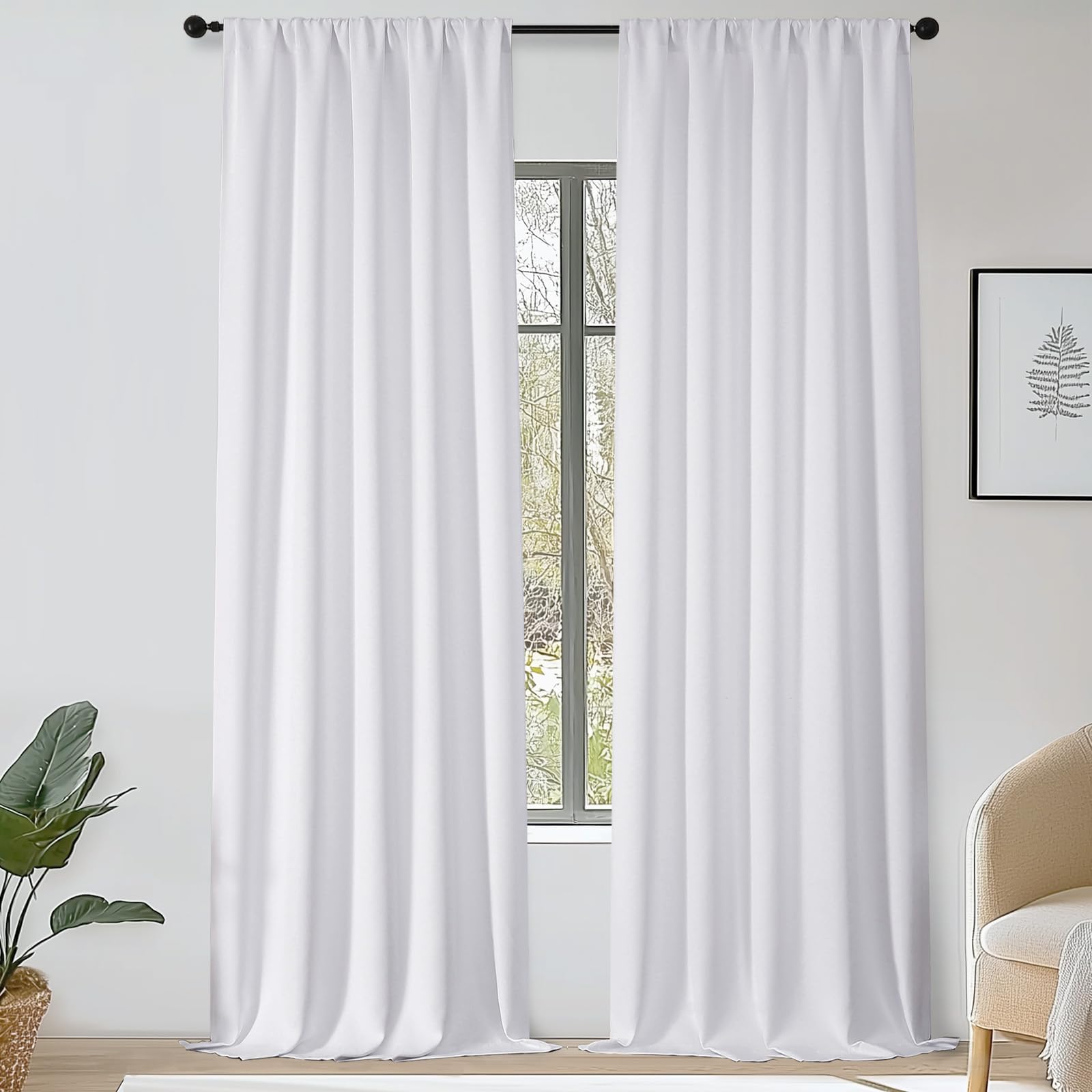 OWENIE Sally Extra White Light Filtering Curtains 120 Inches Long 2 Panels Set for Bedroom Living Room, Solid Soft Insulated Privacy Window Treatment Drapes, 2 Pcs Each W50 x L120 Inch, White Image