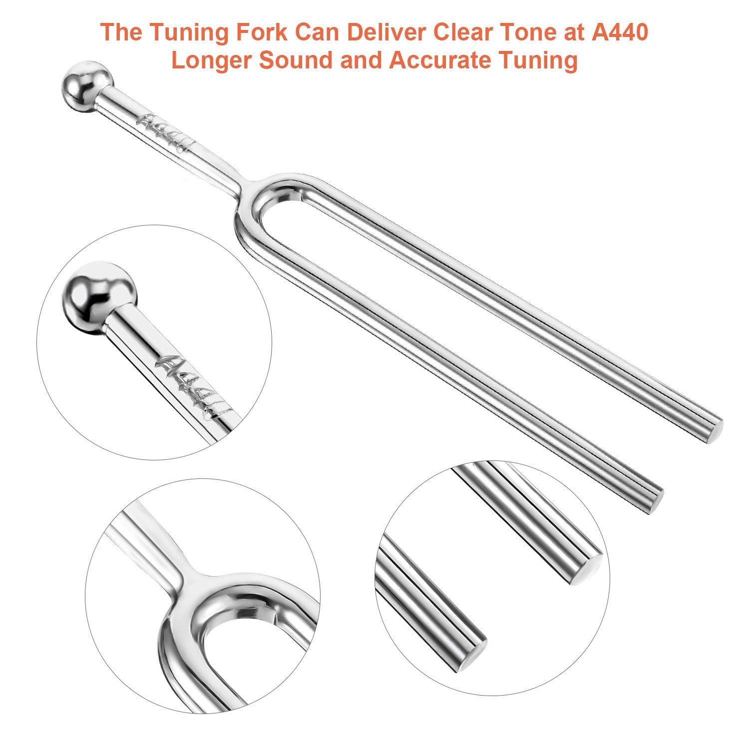 Stimmgabel inkl. A440 Hz Stimmgabel aus Edelstahl, Reinigungstuch und Schwarzer Aufbewahrungstasche für Musical Standard-Instrumente Violine Gitarren Tuner Geräte 3
