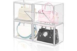 DILIBRA 4 Packs Clear Plastic Handbag Storage Organizer for Closet, Small Acrylic Display Box for Handbag, Stackable Storage Boxes Bag Organizer with Magnetic Door for Purse Clutch Wallet Book