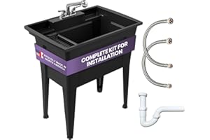 Freestanding Utility Sink with Two Handle Chrome Faucet - 32" Plastic Utility Sink for Garage, Laundry, Indoor and Oudoor Use - Laundry Tub Kit by Noah William Home - Black (25.6 gal)