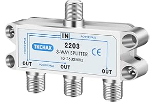 TKCHAX 3 Way Coaxial Cable Splitter,Support 10-2602MHz, RG6 Compatible, Nickel-Plated for Cable Splitter,Work with CATV, Satellite TV,Antenna System and MoCA Configurations