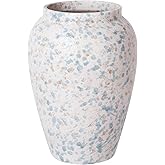 Ceramic Rustic Vase for Home Decor, 6" Tall Dusty-Blue Farmhouse Vase for Living Room, Entryway, Kitchen, Shelf, Table Centerpiece