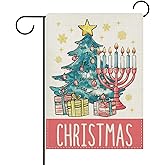 Dyrenson Pink Christmas Tree Decorative Garden Flag, Xmas Gifts Candle Snowflake Yard Outside Home Decoration, Winter Holiday Burlap Outdoor Small Decor Double Sided 12 x 18