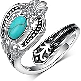 Peireara Turquoise Spoon Rings for Women - 925 Sterling Silver Western Adjustable Thumb Rings Native American Jewelry Gifts for Mom Wife Best Friend or Her Size 5-9