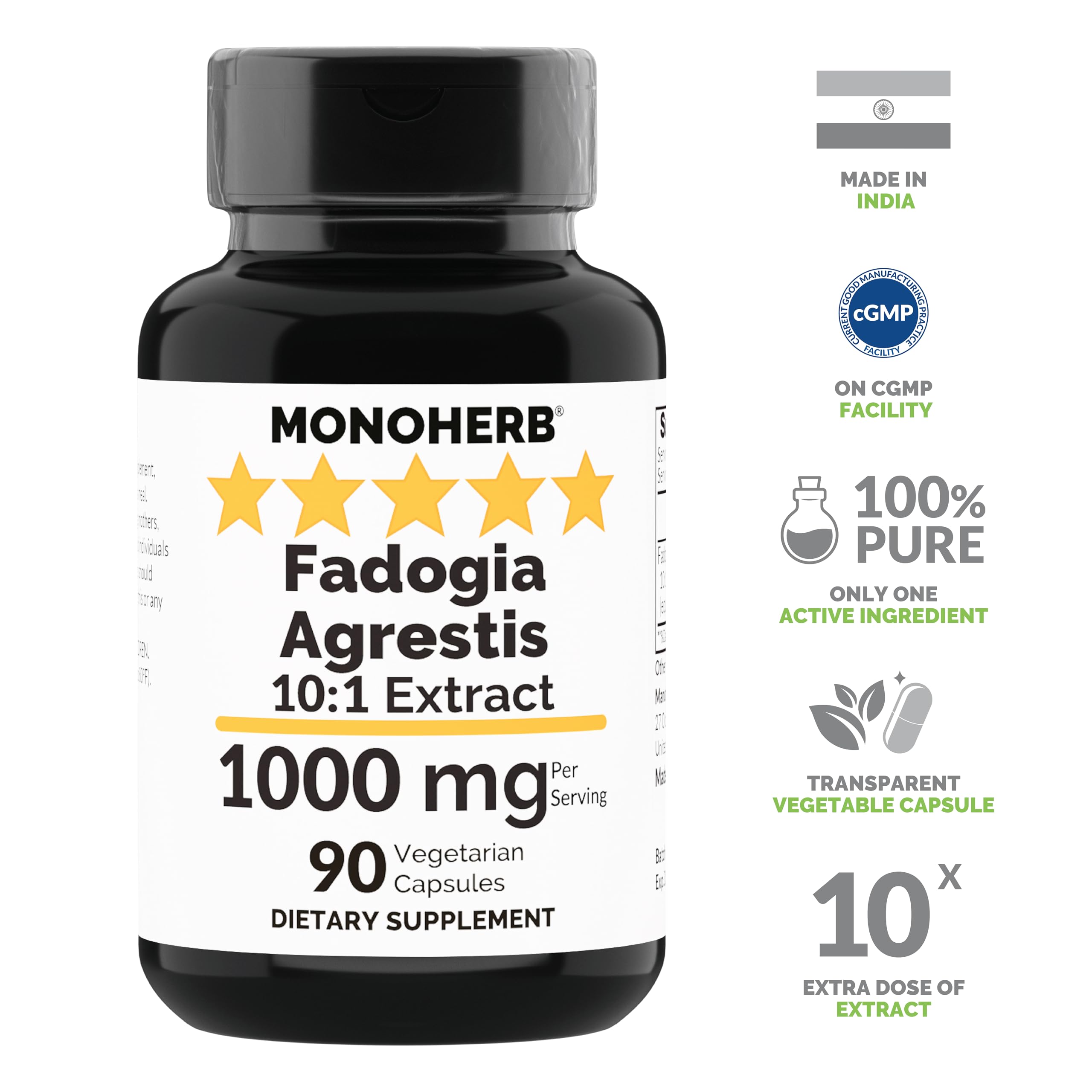 MONOHERB Fadogia Agrestis Extract 1000 mg - 90 Vegetarian Capsules