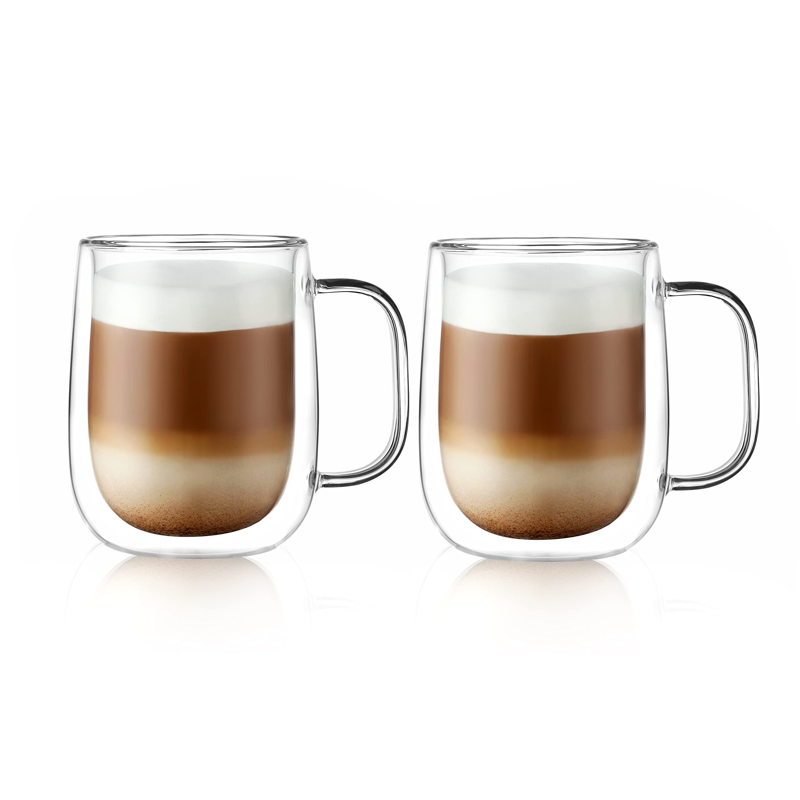 CNGLASS Large Double Wall Glass Coffee Mug 15.2oz(450ml),Clear Insulated Glass Espresso Cup with Big Handle,Clear Mug for Latte,Cappuccino,Tea Bag,Hot and Cold Beverages,Set of 2