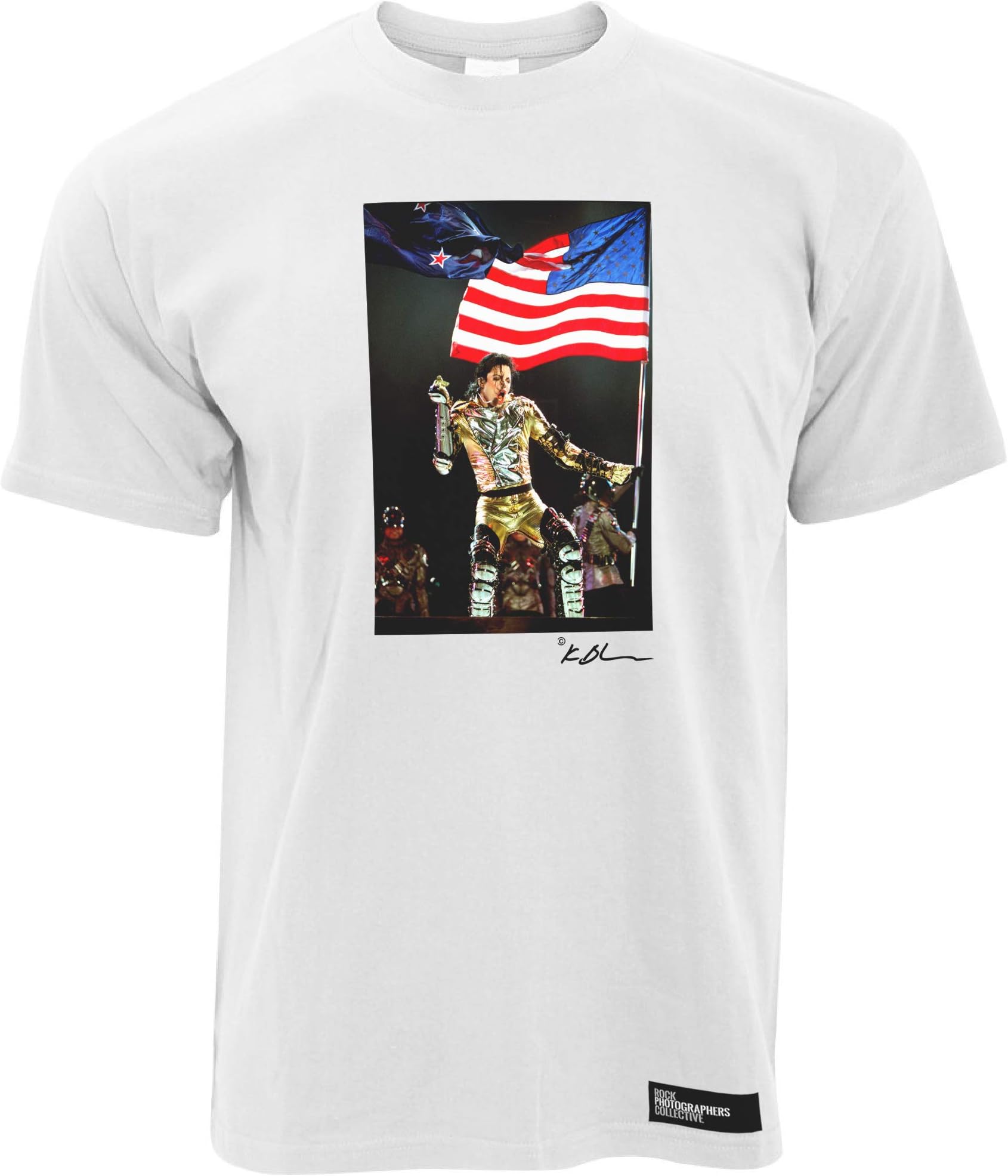 Michael Jackson Live Gold Suit and American Flag Men's T-Shirt - White/X-Large