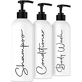 Alora 16oz Refillable Shampoo and Conditioner Dispenser Bottles - Set of 3 - Pump Bottle Dispenser for Shampoo, Conditioner, Body Wash - Empty Plastic Refillable Containers for Shower, Matte White