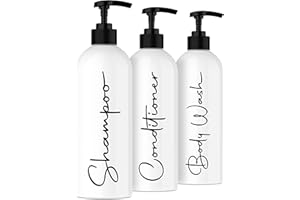 ALORA HOME ESSENTIALS Alora 16oz Refillable Shampoo and Conditioner Dispenser Bottles - Set of 3 - Pump Bottle Dispenser for Shampoo, Conditioner, Body Wash - Empty Plastic Refillable Containers for Shower, Matte White