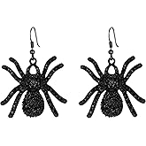 BriLove Halloween Costume Spiders Animal Crystal Rhinestone Gothic Tarantula Hook Dangle Earrings for Women Cosplay Party Prom Black Black-Tone