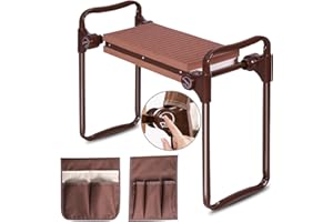 Endynino New Generation Garden Kneeler and Seat with 2 Tool Pouches,Foldable Garden Stool with EVA Foam Kneeling Pad, 2-in-1 Heavy Duty Portable Gardening Bench,Gardening Gifts for Women Mom Men,Brown