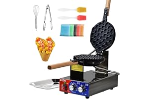 HTTSICHI Bubble Waffle Maker - Commercial Egg Waffle Maker w/Non-stick, Temperature and Timers, 1400W Hong Kong Egg Waffle Iron w/Rotating Baking Pan, Stainless Steel Bubble Waffle Machine Restaurants