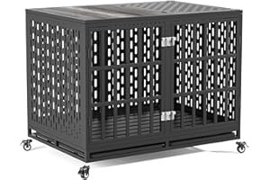 Huddycove 42inch Heavy Duty Dog Crate Compatible with Optional Divider, Large Kennel for High Anxiety Dogs, Indestructible Pet Cage Indoor, Double Dog Crate for 2 Small Dogs