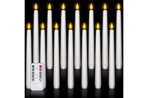 AMAGIC 12 Pcs Flameless Taper Candles with Remote Timer Dimmer, 11 inches, Battery Operated, Plastic LED Candlesticks with Fl