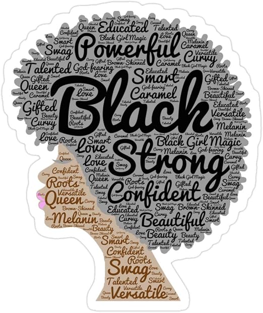 Amazon Com Big Lens Store Black Woman Natural Hair Words In Afro Stickers 3 Pcs Pack Kitchen Dining