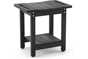 LUE BONA HDPS Shower Chair for Inside Shower, Shower Stool with Towel Rack & Storage Shelf - Waterproof, Non-Slip, Handles - 