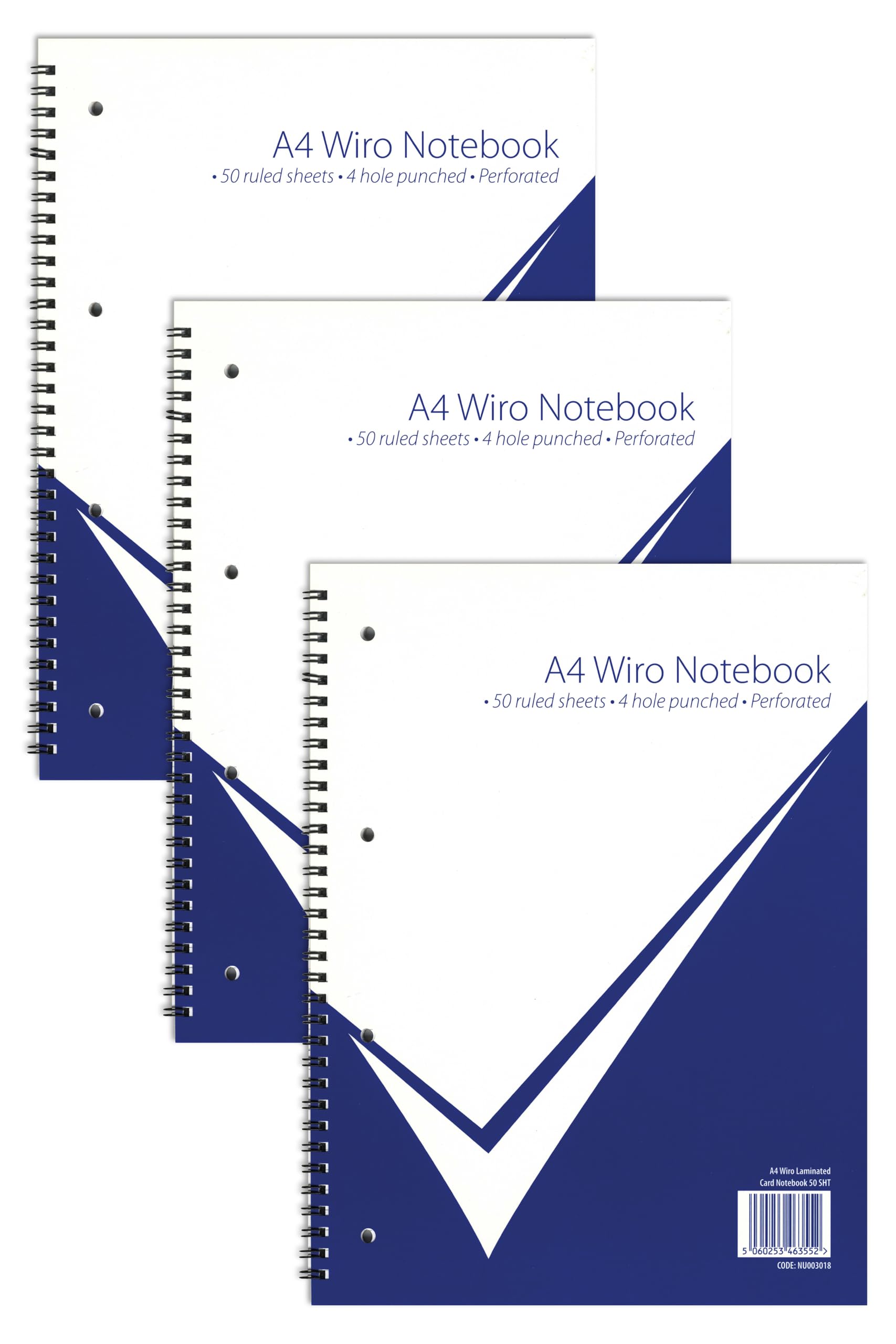 nu: A4 White Wirebound Notebook | Stationary, Office, School Notebook | Writing Pad | Gloss Card Notebook | 50 Pages | Pack of 3 | Office Range