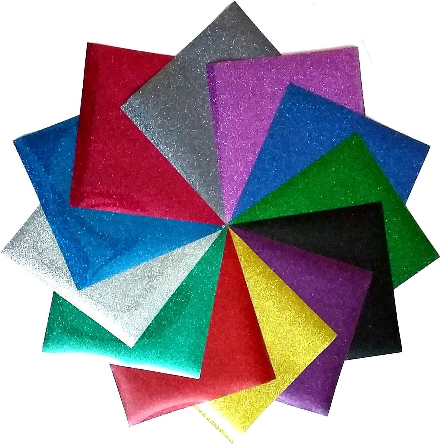 SpotDeals4u Glitter Heat Transfer Vinyl for T Shirts Garments Bags and Other fabrics-12 Glitter Sheets 9.8" X 9.8" - Assorted Colors - Iron on Vinyl