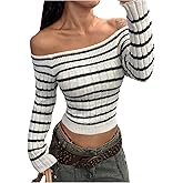 SOLY HUX Women's Striped Sweater Off The Shoulder Long Sleeve Knitted Pullover Going Out Tops Fall Clothes