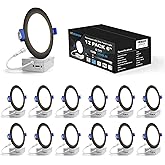 VOLISUN 12 Pack 6 inch Recessed Lighting, 5CCT LED Recessed Light Black, 2700K-5000K Selectable, 13W Eqv 120W, 1080LM Dimmable Canless Wafer Downlight, LED Ceiling Light ETL Certificated