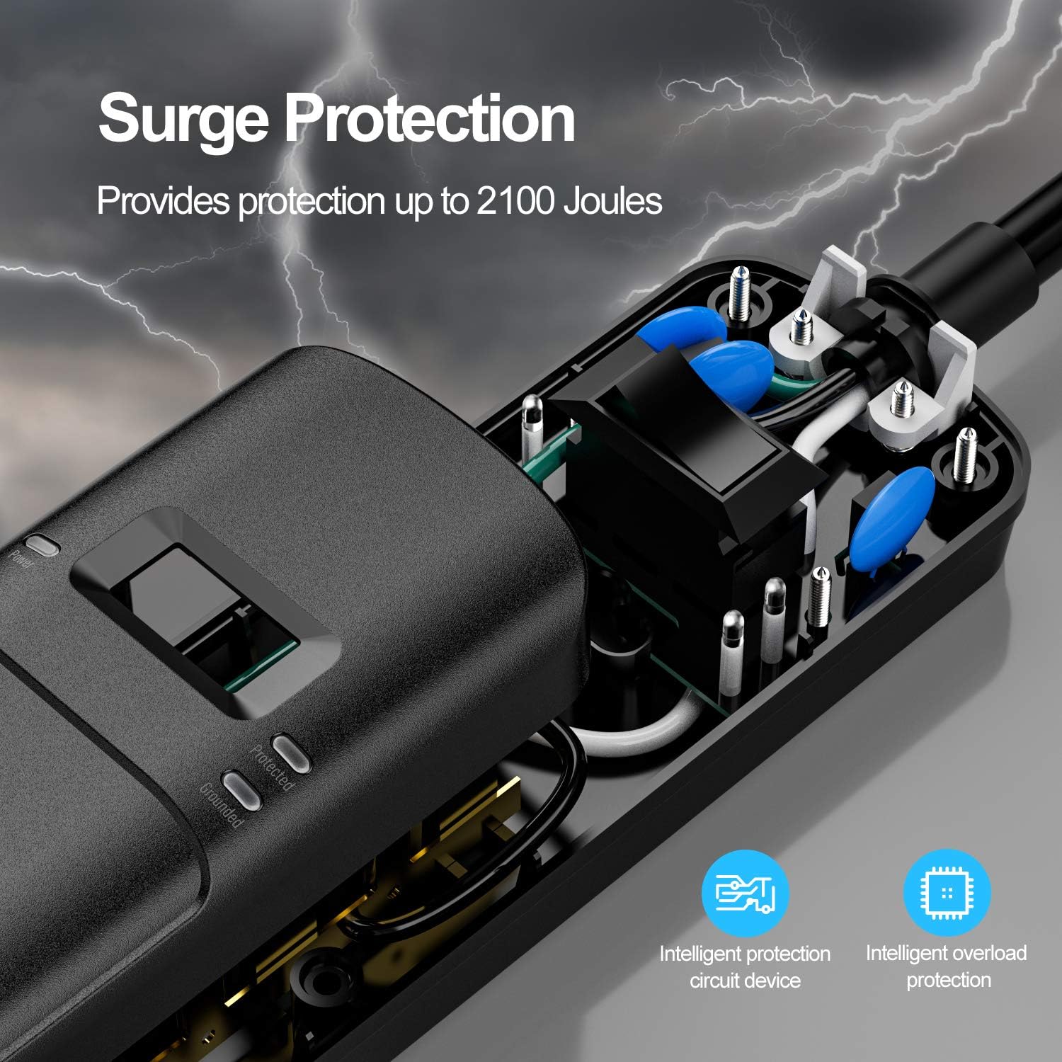 Surge Protector with USB Ports, Witeem Power Strip 5 Outlets and 3 USB Ports, 5V/3.4A Flat Plug, 2100 Joules, 6 Feet Long Extension Cord for iPhone iPad PC Home Office Travel, ETL Listed, Black: Home Audio & Theater