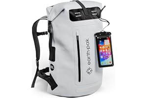 Earth Pak Waterproof Backpack - Heavy Duty Hiking Backpack - Roll-Top Closure Bag - Cushioned Dry Bag Waterproof Phone Case