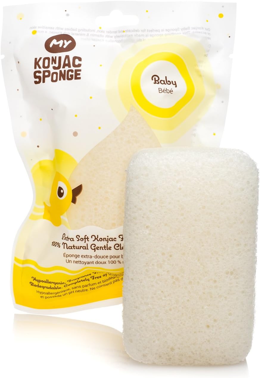 100% Natural Premium Konjac Baby Bath Sponge Puff- Pure Baby (Suitable for Newborns, Sensitive Skin and Allergy and Eczema Sufferers)